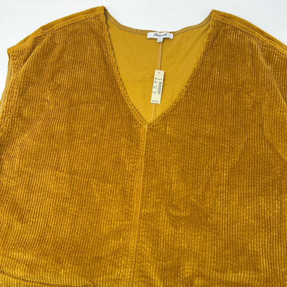 Madewell Corduroy Side‎ Button Shift Dress Mustard Yellow V-Neck Pockets Med NWT